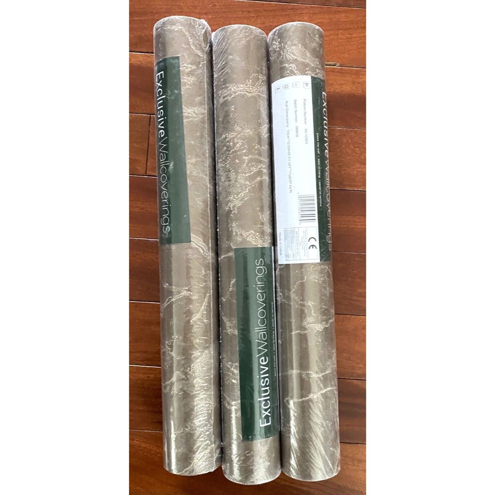 NEW 3 Rolls Exclusive Wallcoverings Wallpaper WL12003 Bronze Gold Marble 57 SqFt